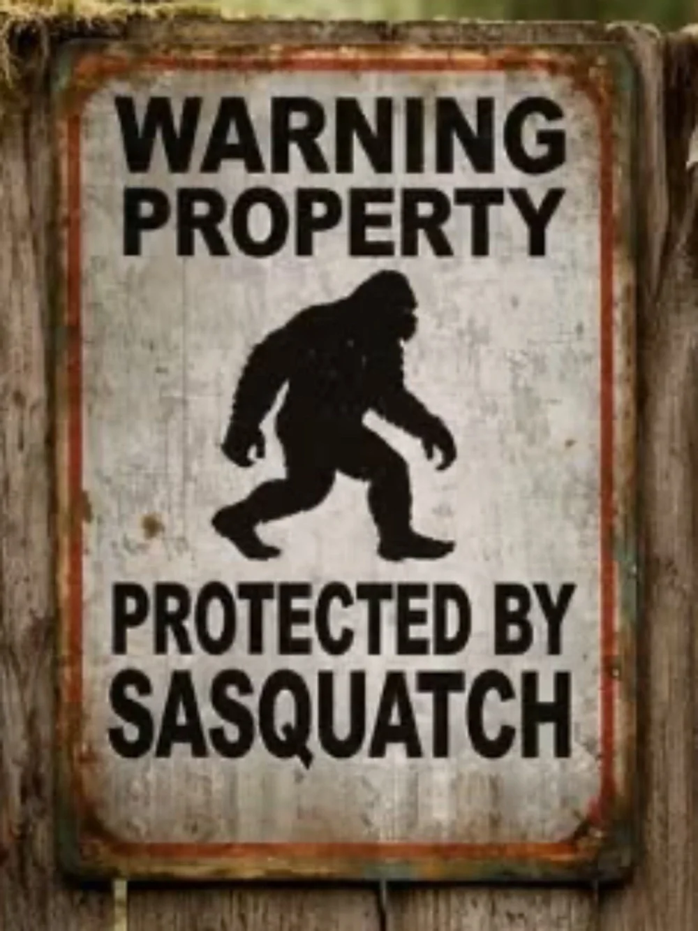 Warning Property Protected by Sasquatch Metal Sign – Rustic Bigfoot Warning Sign
